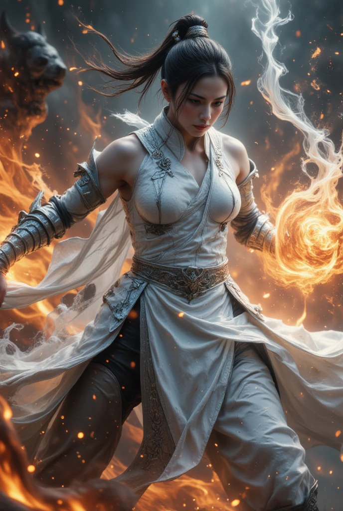 20women in their teens、fire magic、exposed chest、exposed thighs、intricate dresses、gladiator sandals、whole body