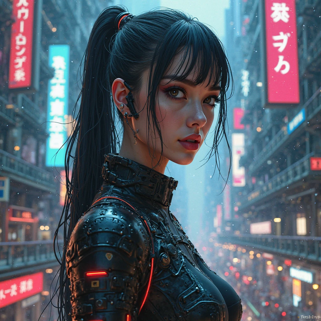 Portrait of a Futuristic  Woman, in Cyberpunk in Cyberpunk city