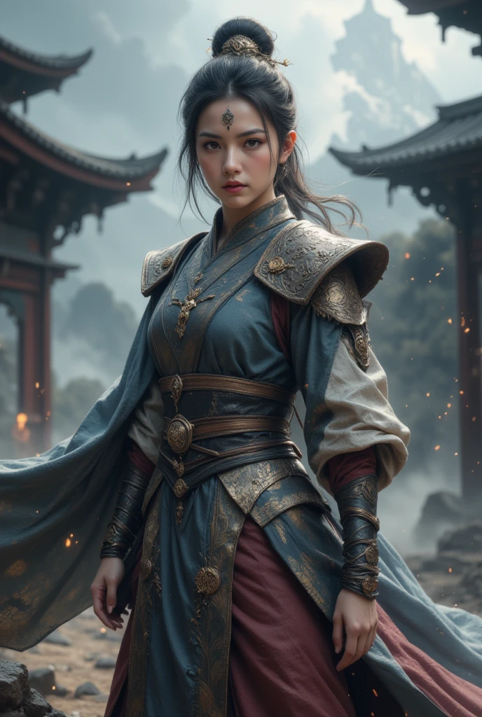 beautiful, gorgeous, Chinese, girl, short hair, monk, combat clothes