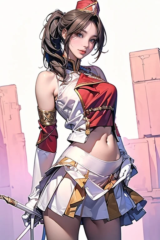 8k, ray tracing, vibrant colors, (1girl), (solo:1.4), (justine courtney:1.8), hair over one eye, braid, black dress, (bodycon dress), white cape, brown hair, (brown eyes:1.4), milf, large breasts, masterpiece, sharp focus, Best Quality, depth of field, cinematic lighting, very detailed clothes, (used condoms, condom belt, used condom belt, condom hair ornament:1.6), (abs), ((seductive smile)), Perfect eyes, perfect hair, Rich in details and textures, masterpiece, Best Quality, beautiful girl, Sun light, chiaroscuro, (perfect hands:0.7, Clean hands:0.7), ((((Professional photography)))), ((Dream)), Whole body