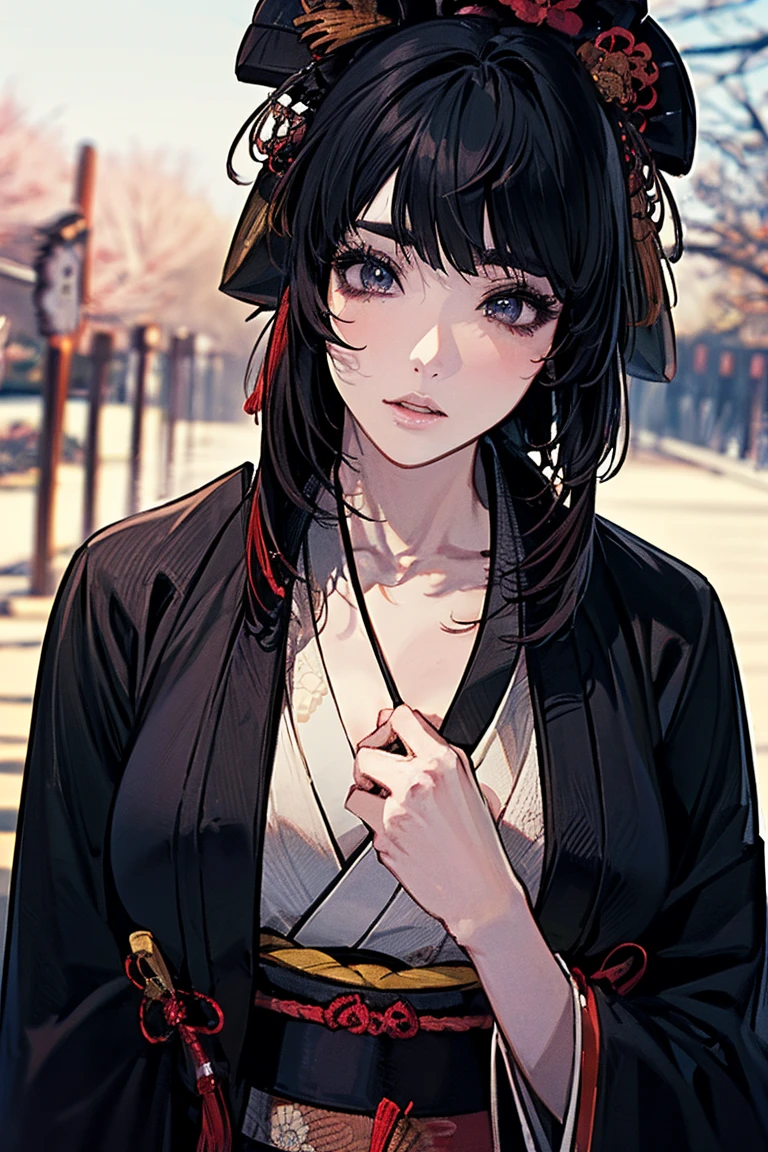 (masterpiece:1.5),beautiful hair,Beautiful Eyes,beautiful lips,Beautiful slender body,Big Breasts,cleavage,(Konno Anna:1.2),(Riho Yoshioka:1.1),(in the Imperial Court:1.3),(Riverside:1.4),bust illustration from the front ,((((the most beautiful woman in the world:1.7)))),(((( kimono,jacket,Taisho Romance:1.5)))),((19-year-old single woman holding a fish in her hand:1.1)),(accurately depicted anatomically correct hands:1.1)black hair,long lashes,Three-dimensional, jewel-like eyes,Very delicate and beautiful CG,2. 5D illustration, Anatomically Accurate Body, (very precise illustration:1.1),(Outdoors:1.4), (wallpaper:1.4),8k