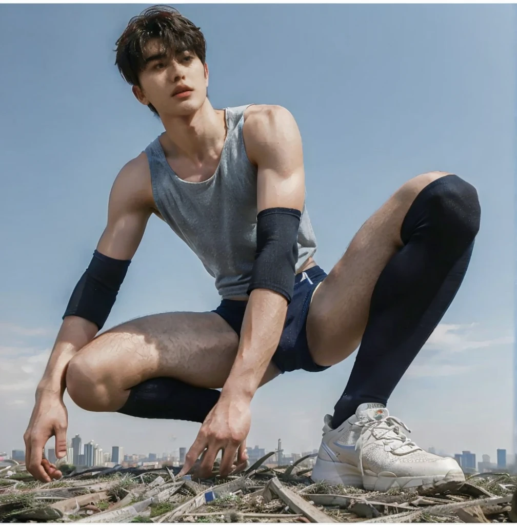 nansheng,1 boy, Solitary, topless, wear white thong underwaer，Socks and feet close-up，Male focus,sky空, outdoor, sky, Practical,Grass, Whole body, show abs,(The best shadow), Wheels within wheels, bright, Lens distortion correction，(The best shadow),Wheels within wheels, bright, Lens distortion correction