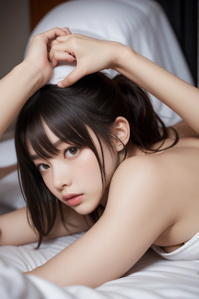 Make a woman lying down,during sex,anime styling