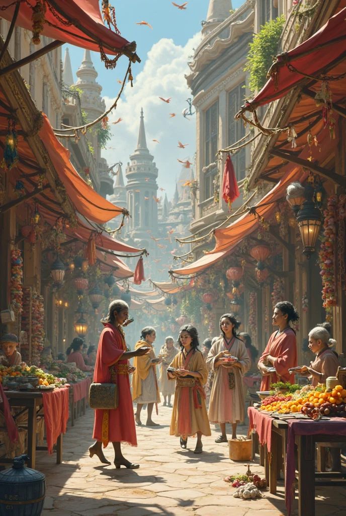 You can make an image of some ren playing for them in a market that some of the ren are charging and are practicing mathematics and the other ren who are buying things in the market