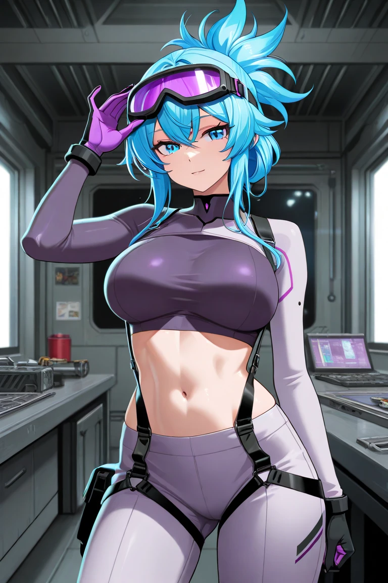 A-Mecha Musume full body (((EVA-01 colors))) sexual body stand pose (((hair short))) (((two colors))) style retro anime stand pose hentai (((black and yellow)))