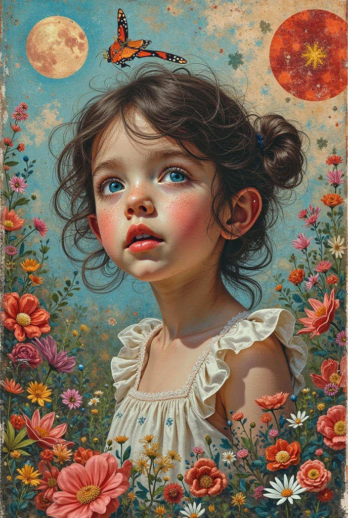 collage made of different pieces of magazine about " a girl in the world of Alice in Wonderland"