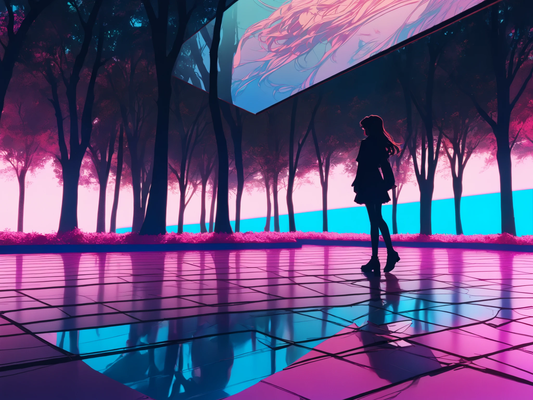 (Shoujo Kakumei Utena Style shadow picture:1.5),(sシルエット) ,(vaporwave:1.5),Cyber nostalgia explosion,Glitch Effects,pink gradation, (masterpiece, best quality:1.2, 8k,16k,high-resolution,(Mirror clock:1.3)（Dark Forest:1.3),Fantasy World、It suddenly happened one day, and the beginning was a letter, and the sender lived a long time ago, such a mysterious encounter

There are things like this in my time now, and we live like this, a romance that somehow blossomed while we were putting it into letters and communicating with each other

Words spelled from each of our worlds that we will never meet without even knowing how to solicit feelings

I'm always waiting impatiently for your words, I live in a different era, but I want to communicate with you over and over again if your wishes come true, I want to meet you because it's fine at first sight because I like you

What I suddenly remembered was the era you live in, what will happen tomorrow, if I have to tell you sad things, please wake up, miracle

Passing by and the changing seasons, letters that have been interrupted since then, only words that don't arrive anymore tighten my heart

I'm still walking in the future that you wanted to see 100 years far away, now I'm still walking, the letter that arrived to me with painful feelings in my heart looks familiar and the characters I've been waiting for

It's the last love letter you wrote to me beyond that day, I'll hold on to the proof that you lived in your time even after eight generations, and I'm going to tell you all that I see in my time someday