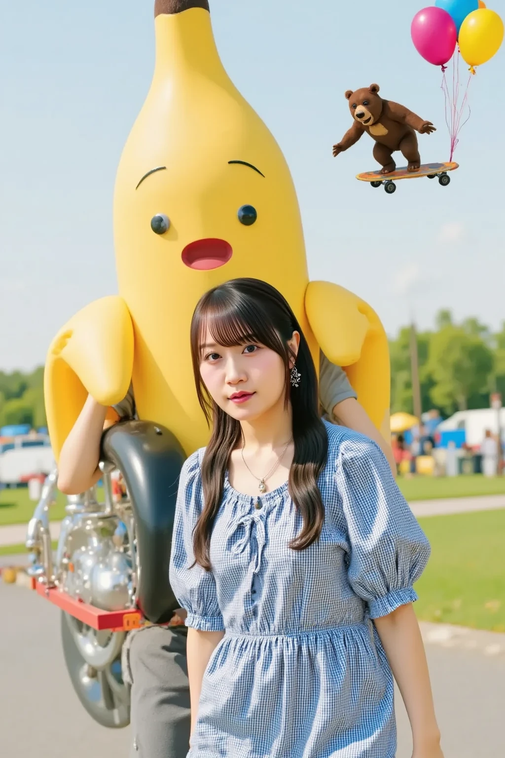 woman holding a stuffed animal in her hand and blowing bubbles,adolable ,delicated,big breasts beautiful,plushie photography