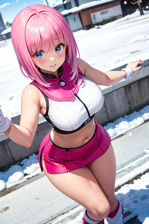 ((Great quality,Great quality,high quality, very beautiful,beautiful, 最high quality, Realistic)), ((volumey pink hair)),Low - Angle,((Magical girl)),,Short sideburns,Forehead, Long twintail, ((Pink sailor collar)), Strong legs, {Pink knee socks}, Frilled knee socks,Detailed body,photograph,Shadow,3D, {{pink elbow_gloves)),{Tight leotards}, {Covered navel},Pink and white outfit,{marching band},Rhythmic,texture,Magical Effects,Idol Pose,smile,{Navel exposed}, View your viewers, ((Transform your clothes, dance,thank you, 最high quality, Great quality, very beautiful, Absurd))、(Perfect beautiful face 1.2),(anger),Flushed Cheeks,Heavy breathing,(Perfect and beautiful posture:1.2),(40 year old beautiful Japanese woman),(Mature Woman),(face with makeup),bodybuilder,((Huge breasts)),Big Ass, (thick muscular body),(Embarrassed face),(Sweating all over the body:1.2),(Excessive sweating from the armpits:1.3),超高解像度のphotograph,Looking at the camera,(Stand facing forward),(full body),