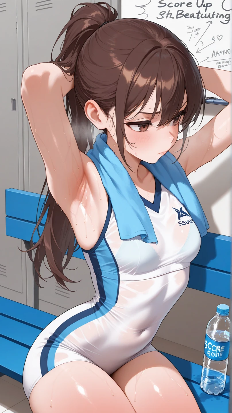 Highest quality, Soft Light, Ultra-high resolution,People Girls, alone, (Toothy smile),(Brown eyes), Beautiful face in every detail,(High resolution detail of human skin texture), (Brown long hair), break,Cheerleader,Blue sportswear,Blue tennis skirt,(Sweat:1.3),Sigh,dancing,Outdoor