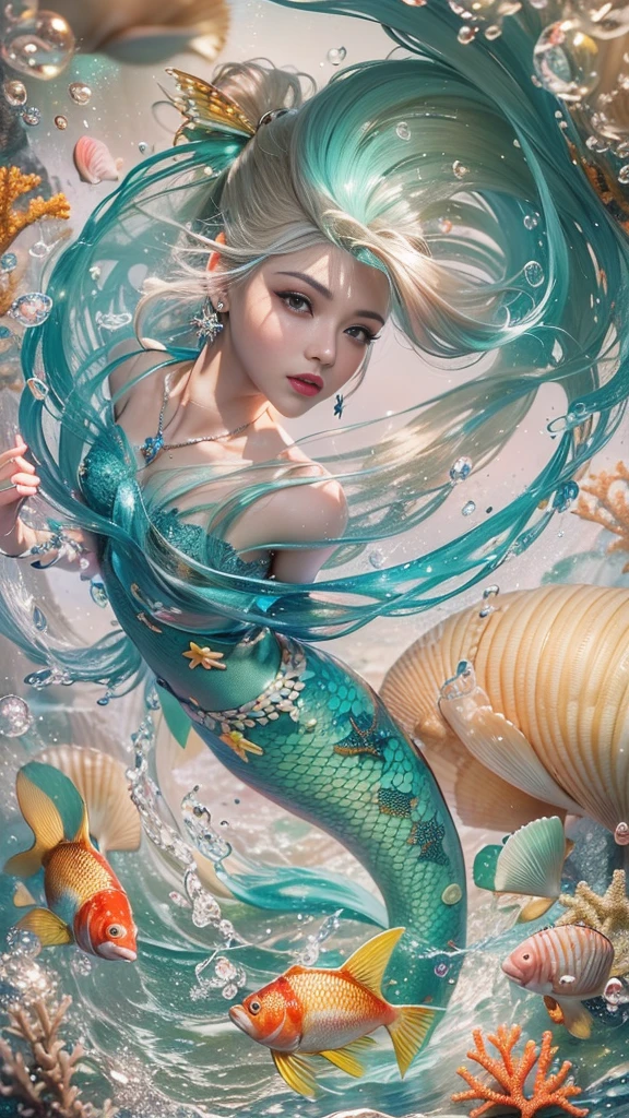 Ocean mermaid summer blue sky jellyfish Lots of flowers