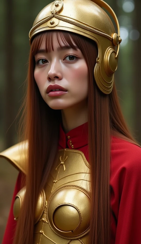  Fascinating and Eerie Images , captures every detail of beauty and unwavering elegance damaged by battle、 Brilliant contrast between gold helmet and armor . Her skin is thin   , almost ethereal tone, Scarlet and Gold. Her long,  Telling Stories of Endless Struggle and Strength ,  like it's burning Red hair flowing all over, Decorated with Intricate Spine Patterns. She's on an iconic   , Torn Scarlet and Gold Outfit, Fabric and Metal、Beauty and cruelty dance an enchanting dance. Her ghostly   , Determined Eyes that Pass Through Scenes, Both Strength and Sadness.  High quality rendering decorated with her design、Malaysia's Mysterious and Terrible Existence。, Spectators of Darkness, An Enchanted Country between Worlds, Malenia's Fascinating Code. 