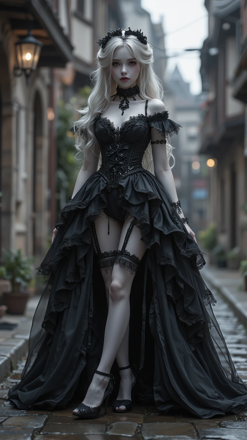 Full body, gothic lolita dress, luxurious black lace and ribbons ...