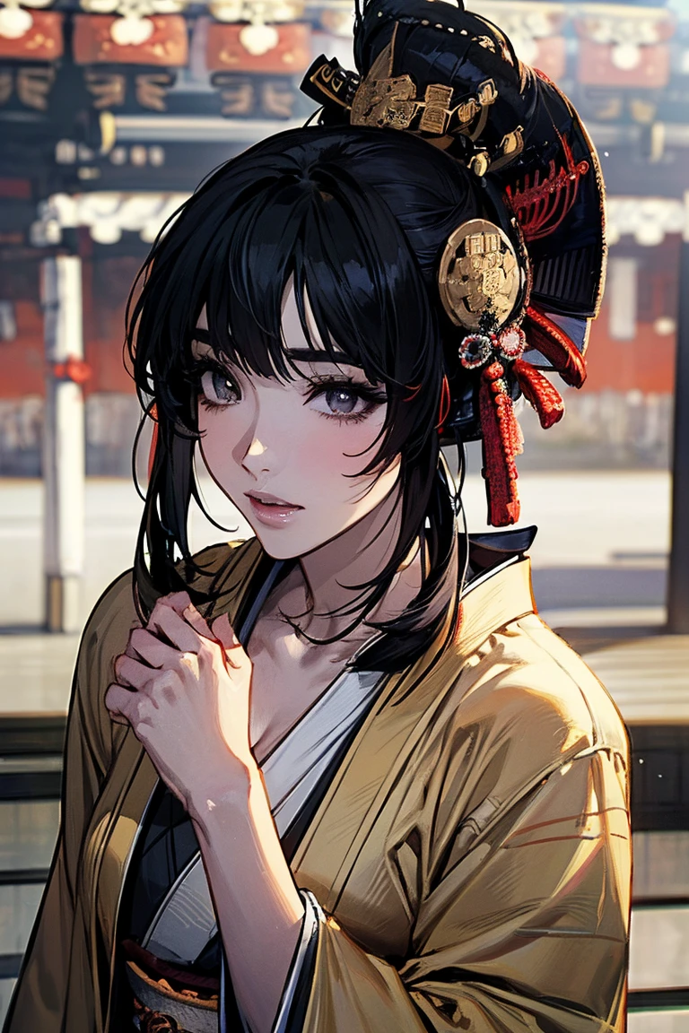 (masterpiece:1.5),beautiful hair,Beautiful Eyes,beautiful lips,Beautiful slender body,Big Breasts,cleavage,(Konno Anna:1.2),(Riho Yoshioka:1.1),(in the Imperial Court:1.3),(Riverside:1.4),bust illustration from the front ,((((the most beautiful woman in the world:1.7)))),(((( kimono,jacket,Taisho Romance:1.5)))),((19-year-old single woman holding a fish in her hand:1.1)),(accurately depicted anatomically correct hands:1.1)black hair,long lashes,Three-dimensional, jewel-like eyes,Very delicate and beautiful CG,2. 5D illustration, Anatomically Accurate Body, (very precise illustration:1.1),(Outdoors:1.4), (wallpaper:1.4),8k