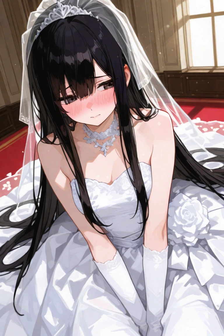 best quality,masterpiece, high res,original, beautiful detailed eyes,ultra-detailed, 1girl, isurugi yuki, dress, gloves, solo, wedding dress, necklace, white gloves, looking at viewer, veil, own hands together, white dress, blush, strapless, smile, strapless dress, open mouth, bare shoulders, bridal veil, choker
<lora:isurugi_yuki_lora:1>
