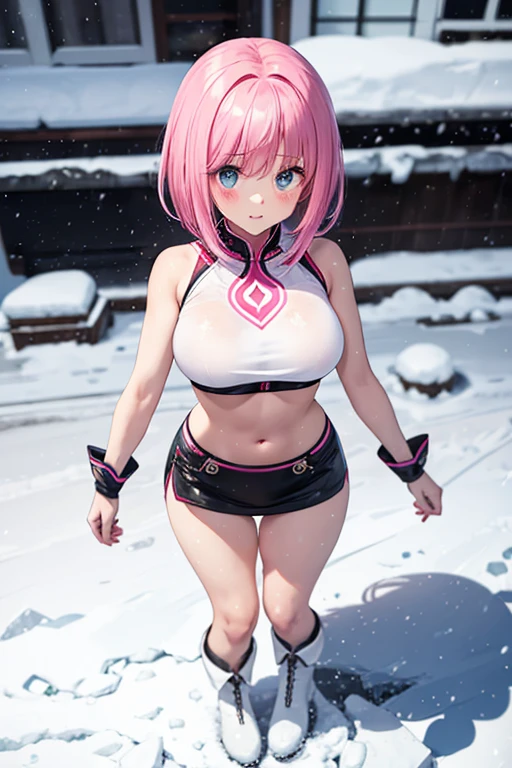 (solo cute girl standing:1.2), (s old:1.3), (very long legs), (thin legs), very short torso, BREAK, light red hair, BREAK, (open legs:1.2), tiptoe, pigeon toed, BREAK, brown wiry corset, BREAK, (large breasts:1.4), perky breasts, cleavage, thin waist, (nose blush, looking at viewer:1.2), open mouth, BREAK, (peak of mountain), BREAK, (masterpiece, best quality, ultra-detailed:1.5)