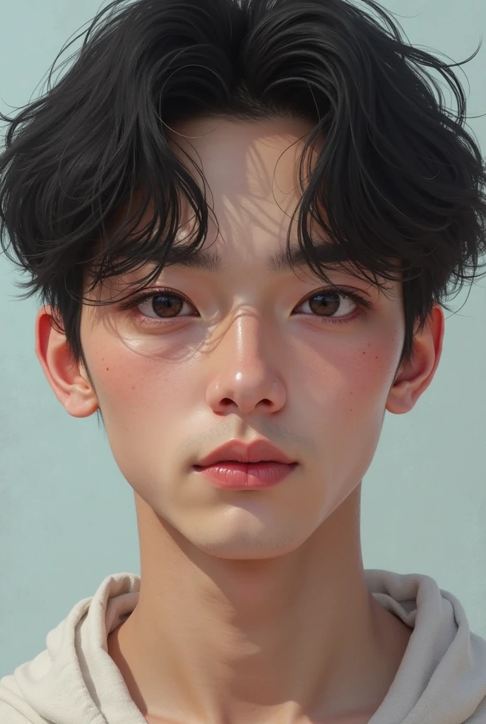 It has to be realistic more young man, like 20 years old, medium-black hair, very white skin, whether American or Brazilian.