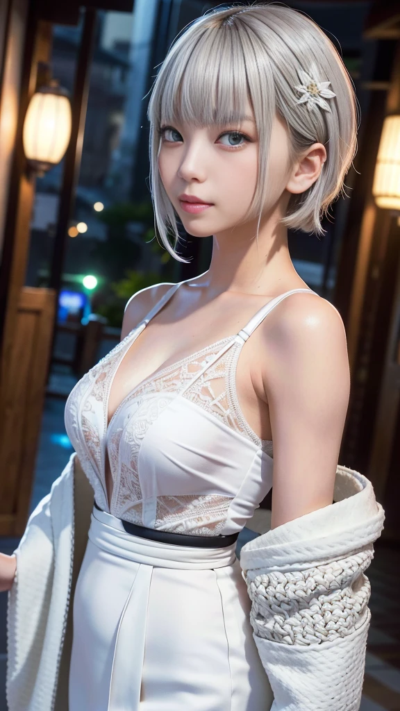 (((1 girl)),ray tracing,(dim lighting),[detailed background (living room)),((silver hair)),(silver hair)),((Fluffy silver hair, plump and slender girl)) with high ponytail))) Avoid golden eyes in the ominous living room ((((Girl wears white opaque shirt, Sexy, Nude, showing a delicate and slender figure and graceful curves, correct limbs, hands behind the head, hands behind the head, hands behind the head , eye details, beautiful eyes, delicate eyes, blue eyes