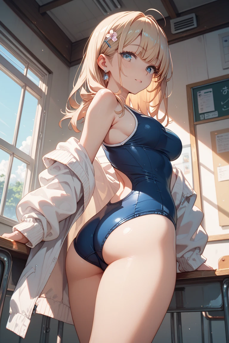 Beautiful illustration、top-quality、Perfect fingertip、perfect anatomia、cute petit girl、(transform sequence)、nurse's outfit、((Light-colored leotards))、12year old、elementary student、Slender beautiful girl、Fractal Art、baby-face、((Straight Long))、beautiful detailed blue eyes、kindly smile、Full body display、Bright classroom、（1人）、（knee high socks）、is standing、((highleg))、（wide Shots)、