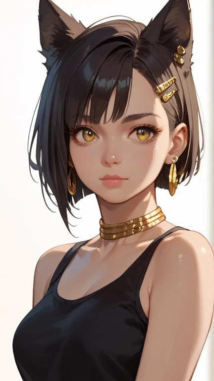 1 girl, solo, smiles, shortcut,  Gold, accessories, earrings, wolf ears, Yellow