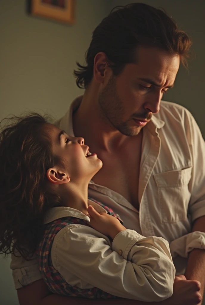 a beautiful young girl kneeling, a man standing in front of her with his pants down, the girl holding his penis in her hand and sucking it, hyper realistic, 8k, ultra detailed, realistic lighting, painterly, cinematic composition, dramatic lighting, warm color palette, dramatic shadows, intricate details, masterpiece, (best quality,4k,8k,highres,masterpiece:1.2),ultra-detailed,(realistic,photorealistic,photo-realistic:1.37),dramatic lighting,cinematic,warm color palette,intricate details,masterpiece