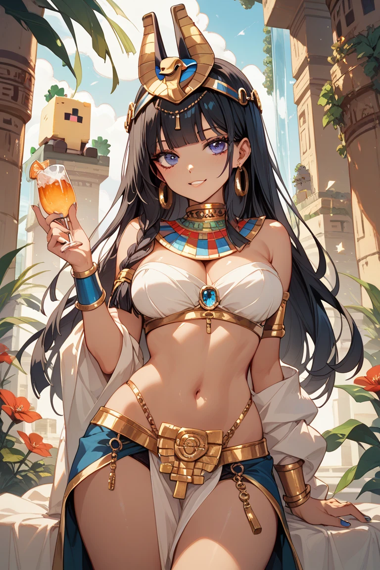 An Egyptian-style feminized villager in Minecraft