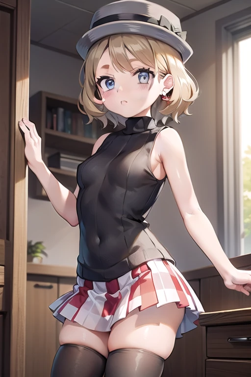 Chisato, 1girl in, Bangs, Indoor, Short hair, Smile, Solo, Standing, Sexy Pose, red bra with frills,red panties with frills, Lilcoli Ricoil