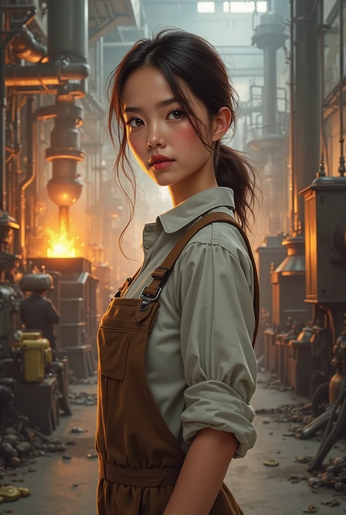 Beautiful young factory girl realistic style pictures