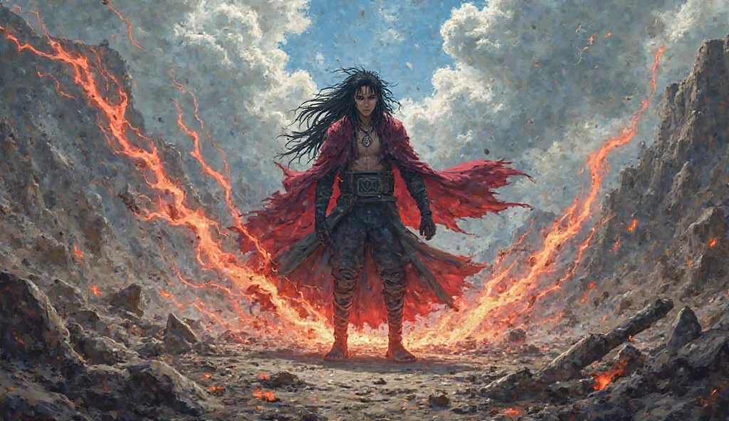 black cloak, red eyes and red lines on cloathing, wearing a hood, intimidating apperance, mascular, male djinn man demon hybrid, rpg character, djinn man male demon, d&d dark monk character art, rpg character art, monk, fighting fantasy style image, dnd fantasy character, monk class, warrior dnd character, dungeons and dragons character