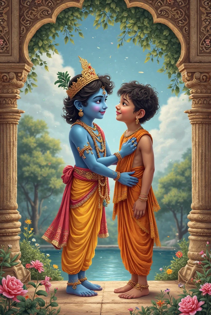 a harshal name boy seting with krishna, janmastami
