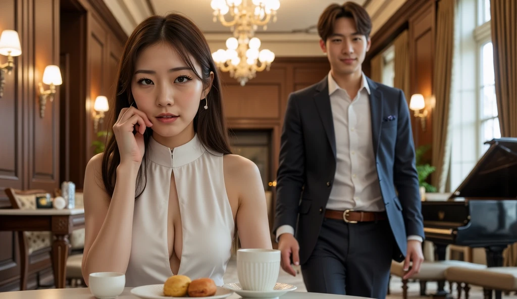 highest quality、4K quality、Skin texture reproduced in detail、Man attacking from behind、14 year old white girl attacked by man、baby face small face、A man strokes a woman's crotch、Man holds woman's chest(1.4)、Traditional Chinese court dress worn casually