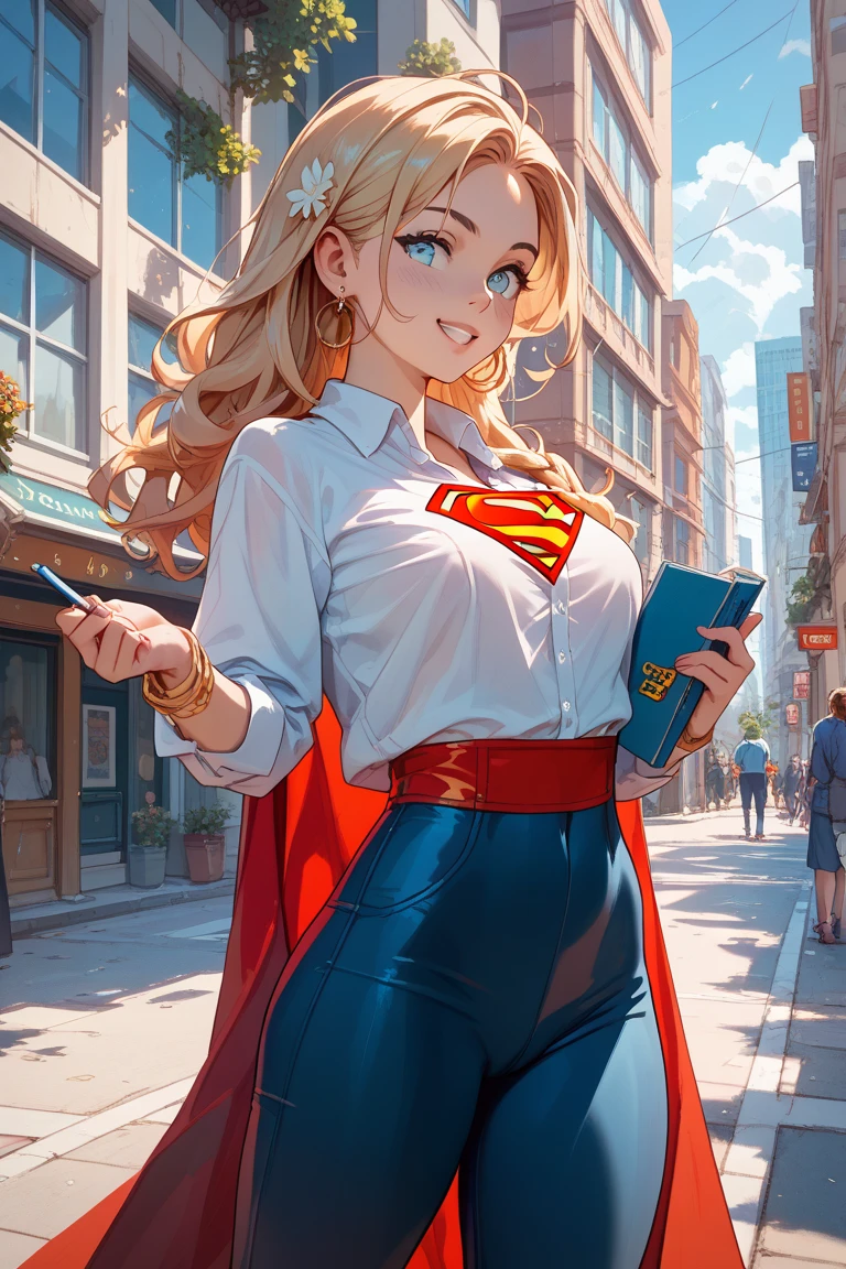 high school girl、Superman、 telekinesis、 teleport、skies、Urban Scene