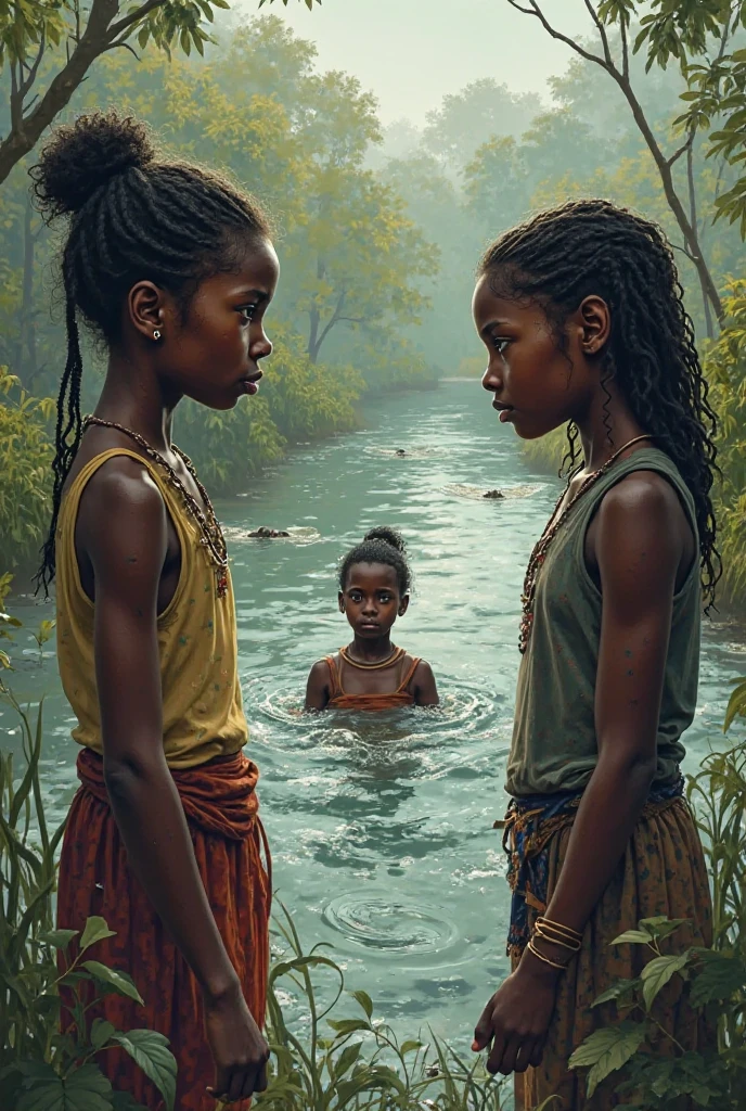An enchanting scene unfolds as a child stands by the lush riverbank in the Democratic Republic of the Congo. Bathed in gentle sunlight filtering through the trees, the child holds a meticulously handcrafted toy boat. The surrounding landscape is adorned with vibrant greenery and dappled shadows, creating a captivating atmosphere. High graphic lameless graphic program and photos