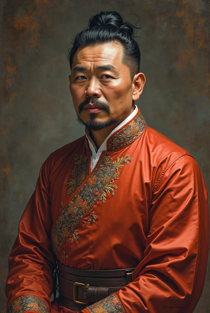 create a semi realist art "a Chinese businessman who is wealthy and influential in Manila's society and business. dressed in traditional Chinese attire, such as a tunic or loose-fitting garments, reflecting his cultural background. a neatly groomed appearance, as he is a shrewd businessman maintaining relationships with Spanish authorities.
Likely has a round or slightly elongated face, slanted eyes typical of Chinese descent, and a thin mustache or sparse beard, which was common among Chinese traders of the time. Black hair, tied in a queue (traditional Chinese braid) or neatly combed, reflecting the Qing Dynasty style.