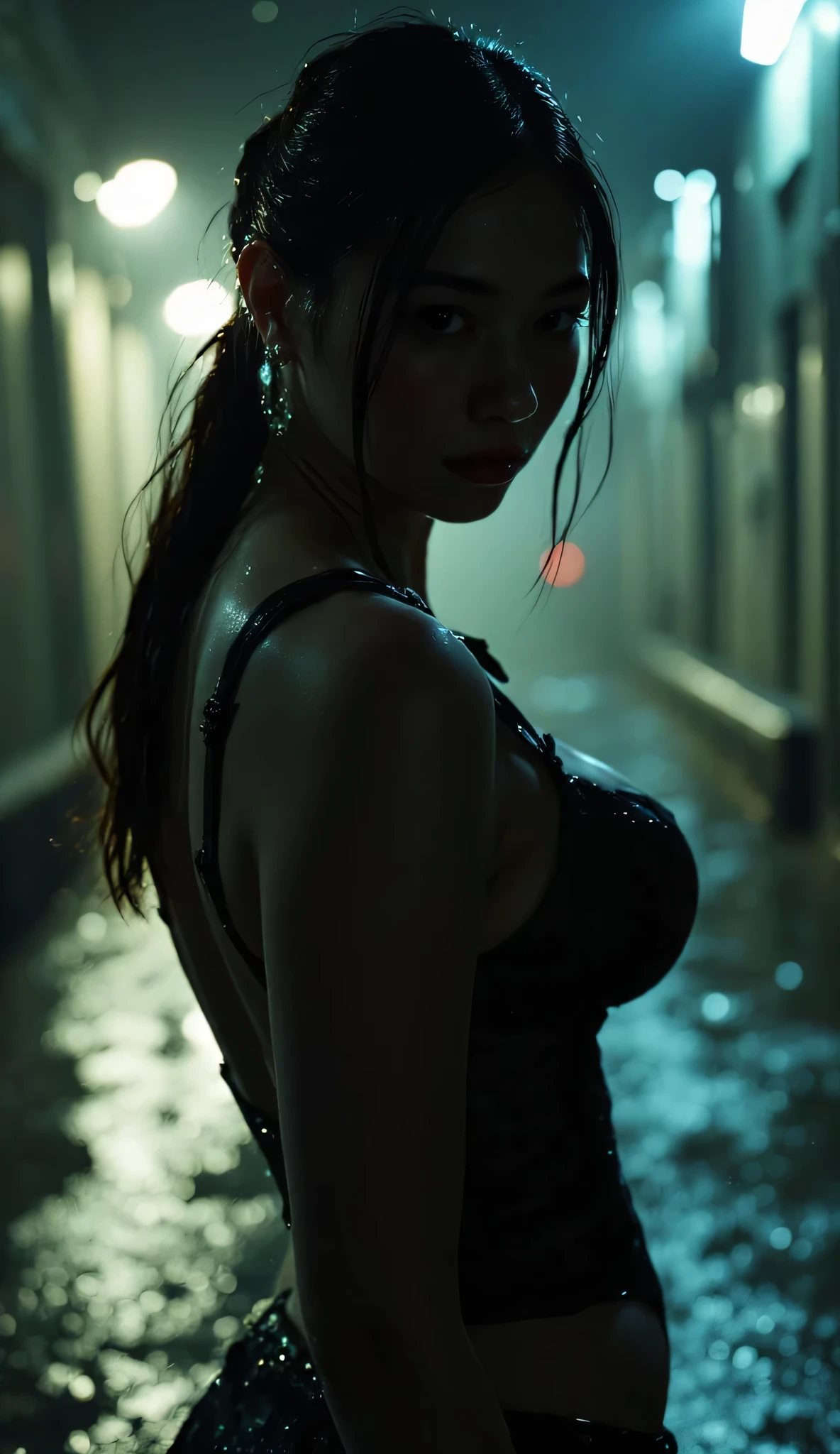 (((Burning Up Early 20th Century European Town:2.0))),((Midnight City:1.7)),(((WW2 Era Atmosphere:2.0))),side view from the back,Side pose,((Looking back and looking at the camera:2.0)),((look back over my shoulder:2.0)),Rear View,One female clown,(cute face:2.0),(Beautiful well-balanced face :2.0),((Twin tails with bangs:2.0)),(Beautiful Eyes:1.3),glamorous shot of a 20-year-old Japanese woman,Beautiful slender body,((model body type:2.0)),((slim body:1.7)),Perfect Body Line,ideal proportions,(big breasts:2.0),((スリーサイズ90-58-86:3.0)),((G Cup Breasts:2.0)), popup,Bare thighs,Sensual Thighs,delicate body,(muscular:1.5),((beautiful tight butt:2.0)),((cute ass:2.0)), ((((bare ass :2.0)))),(((T-back:2.0))),natural posture,(Realistic breast depiction :1.5),Carefully Depicting Limbs Based on Perfect Anatomy,((Black Super High Leg Leotards in Nazi Military Uniforms:1.5)),((Fitted Latex Super Hi-Leg Leotard:2.0)),((Leather long coat with an open back over a leotard:2.0)),((rough mesh black fishnet tights:2.0)),((Nazi Army General's Hat:2.0)),(gloves:1.3),concept art,(top quality:1.5),(masterpiece:1.5),(超高resolution),resolution,UHD,(delicate depiction), carefully drawn with butterfly wings ,32k,((realistic skin texture:1.5)),(((super realistic:1.5))),carefully draw eyelashes,highly detailed face,Highly detailed female hand,Extremely Sensual,(Blurry Dim Backgrounds :1.5),Professional Photography,(movie lights:2.0),((Blade Runner style lighting:2.0))