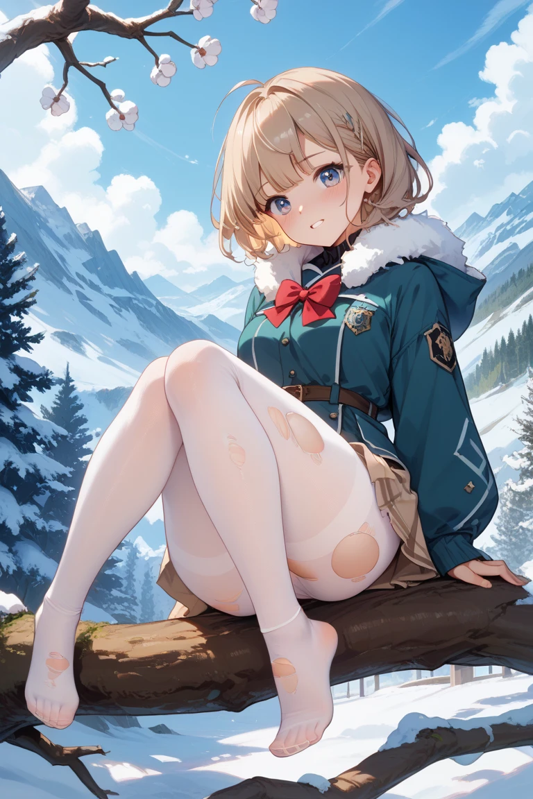 nsfw:1.6, Top quality, masterpiece, ultra high resolution, , (top quality, high resolution, 4K, detailed lighting, shaders, perfect anatomy, perfect proportions), eye of the beholder, (masterpiece, top quality) (top quality, 4K, 8K, high resolution, masterpiece: 1.2), highly detailed, (masterpiece: 1.3, top quality, ultra high resolution, ultra detailed), (top quality: 1.2), perfect eyes, perfect face, perfect lighting, (top quality, 4K, 8K, high resolution, masterpiece: 1.2), highly detailed, (top quality, 4K, 8K, high resolution, masterpiece: 1.5), highly detailed, masterpiece, top quality, ultra detailed, top quality, high resolution, 32K CG, very delicate and beautiful, illustration, high resolution, sharp focus, front lighting, glow, girl 1 person, solo, smiling, very beautiful and detailed anime face, very detailed eyes, ((masterpiece)), ((best quality)), (super detailed), ((cute)), cute, ((very detailed)), 4K, (8K), best quality, (best quality, 8K, 32k, masterpiece, super high resolution, very detailed, impressionistic:1.2), blurred background, (((two arms))) , (((two foot))), (((four fingers and 1 thumb))), Best quality , ((only one naval)),
Female. ((((White blonde hair)))). ((((Topless)))). ((((Breasts and nipples not covered)))). (((White pleated skirt))). ((Hair in a bun)). ((Brown skin: 1.5)). ((Bangs swept to the side, exposing her forehead)). ((Beautiful blue-green eyes)). Deep-set pupils. Red lips. (((Big breasts))). Full breasts. Well-shaped breasts. Small pink nipples. Slim waist. Perfect proportions. (((Pretty face))). Slender body. Well-proportioned body. ((("Hey! I'm mad! Angry!"))). (((Beige checked scarf))). (((White earrings))). (((Large white knit cap))). (((Fluffy white gloves))). (((White snow boots))). ((Snowy mountain in the middle of winter)). (((Breathtaking view))).
