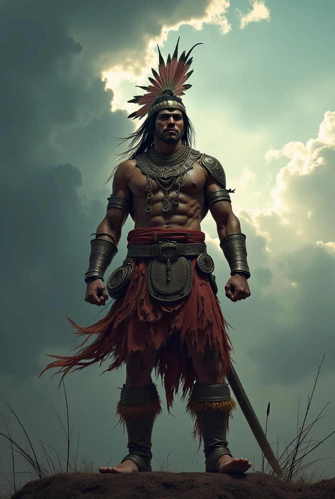 An Inca with a spear through his neck.