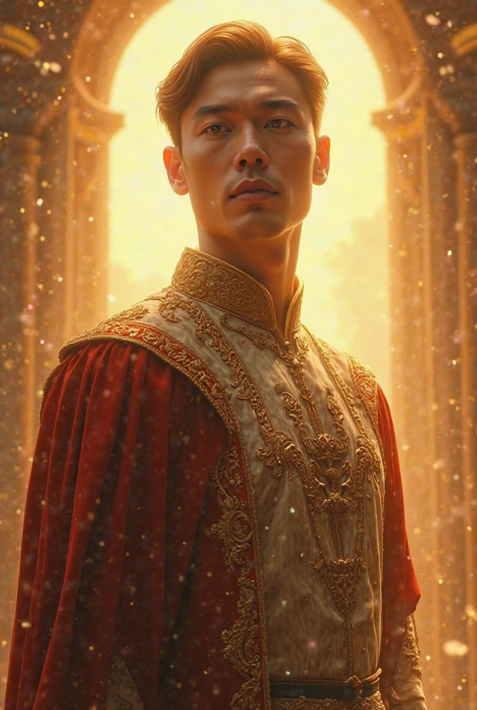 Bright golden light shining behind the prince


