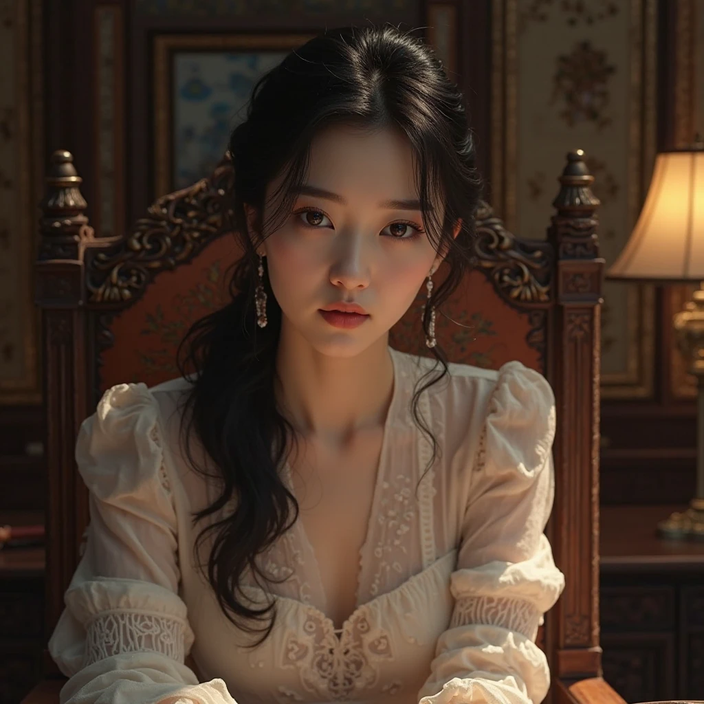 A very beautiful Korean girl sits at a fancy desk and sits in front of me