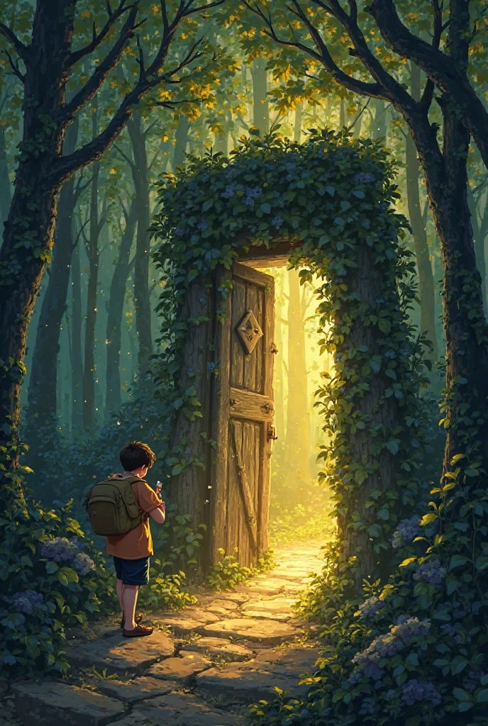 —Look, Max! What will that be?? —said Nico with emotion.

He decided to follow the lights and,  With each step , the forest became brighter and brighter. Suddenly, he found a wooden door covered with vines. Carefully, he pushed it and discovered a magical world where trees had golden leaves and rivers shone like stars.