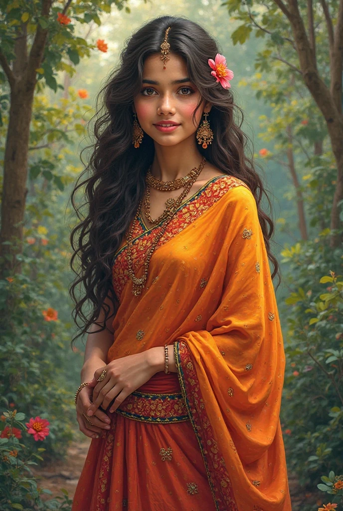 Indian girl with traditional Indian dress antariya and uttariya. 