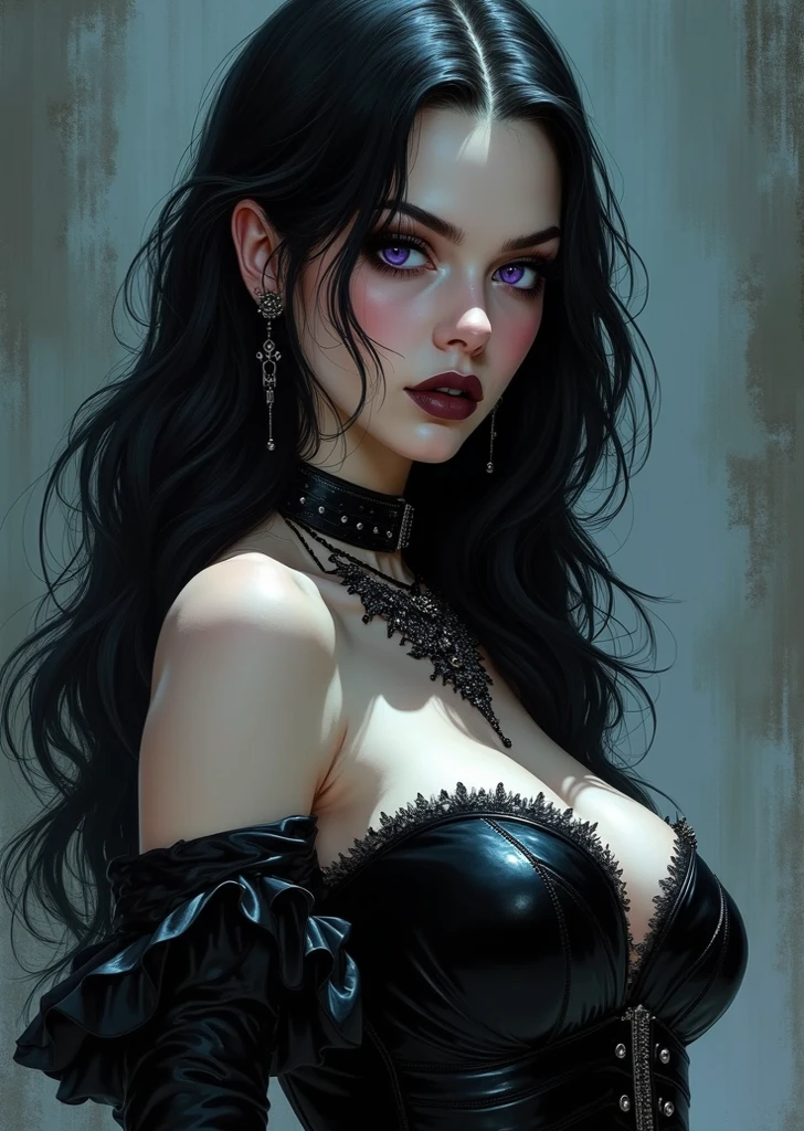 Mujer arafed con un vestido negro con cuernos y un estrangulamiento, seductive cyberpunk dark fantasy, dark fantasy mixed with realism, Dark fantasy portrait, Hermosa reina vampiro, inspirado por Magali Villeneuve, Artstyle Tom Bagshaw, Al estilo de Tom Bagshaw, in style of dark fantasy art, Tom Bagshaw Artstyle, hermosa reina vampiro