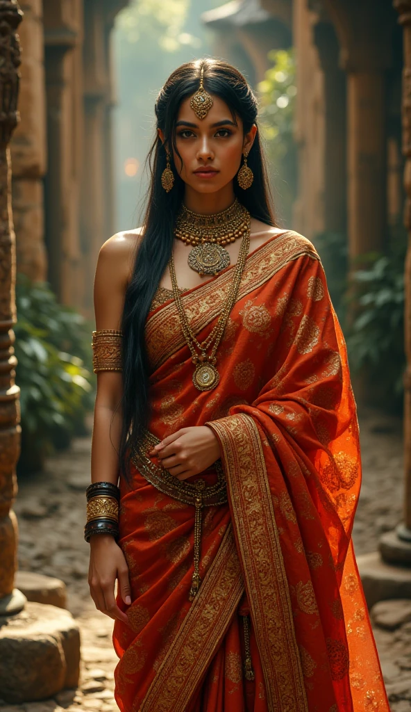 Here’s a highly detailed prompt for your **Mortal Kombat Warrior Sareena** in a **1970s aesthetic**, featuring a beautiful vintage saree dress and an ancient village backdrop:
**Prompt:**
*"Mortal Kombat’s Sareena dressed in a stunning 1970s-style saree, adorned with intricate gold embroidery, delicate jewelry, and traditional motifs. She stands gracefully in an ancient mystical village, surrounded by weathered stone temples, lush greenery, and flickering oil lamps. The atmosphere is rich with nostalgia, blending hyper-realism with a cinematic 1970s aesthetic. Her expression is fierce yet elegant, embodying both warrior strength and timeless beauty. Ultra-detailed textures, 8K Ultra HD resolution, dramatic lighting with warm golden hues, and a soft vintage film grain overlay enhance the visual depth. The composition is dynamic, capturing the essence of a warrior-poet in a forgotten era."*
**Key Elements Included:**
✔ **1970s-inspired saree** (rich fabrics, retro patterns)
✔ **Ancient village background** (weathered textures, mystical ambiance)
✔ **Hyper-realistic details** (skin, fabric, jewelry, environment)
✔ **Cinematic lighting & colors** (golden-hour warmth, soft shadows)
✔ **8K Ultra HD** (crisp textures, lifelike precision)
Would you like any adjustments, such as more emphasis on action, mood, or specific cultural references?