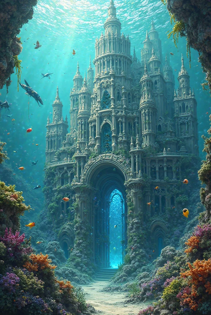 An antic beautiful palace below the ocean .