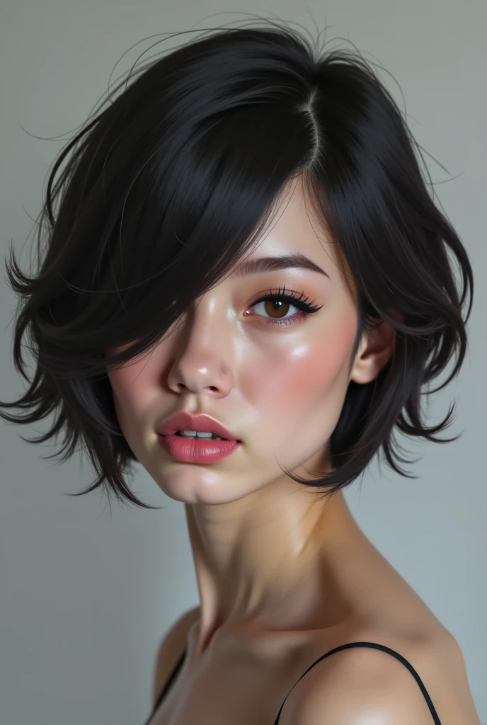 female　Bob　 Hair　hanging eye　clear　round face