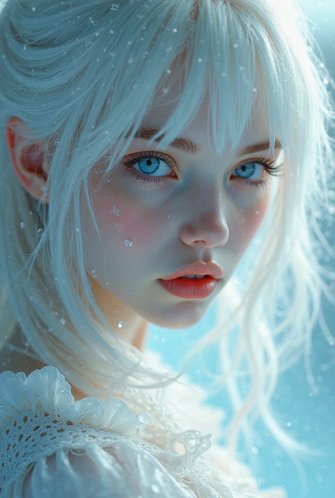 masterpiece, (best quality:1.2), (ultra-detailed:1.2), illustration, (an extremely delicate and beautiful:1.2),cinematic angle,floating, (beautiful detailed eyes:1.1), (detailed light:1.1),cinematic lighting, beautifully detailed sky, women, white hair, blue eyes, (high ponytail:1.1), cloak, glowing eyes, (moon:1.2), (moonlight:1.1), starry sky, (lighting particle:1.1), fog, snow painting, sketch, bloom
