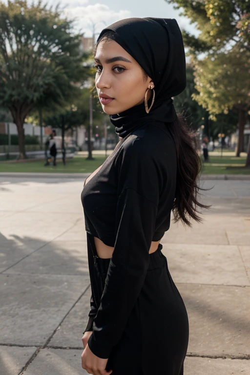 (high resolution), sex satisfy face, oval eyes, slim waist, south east asian face, Malaysian hijab muslim, sexy, darker skin color, short legs, golden ratio body shape, camel toe clear, prison background, seethrough nipple