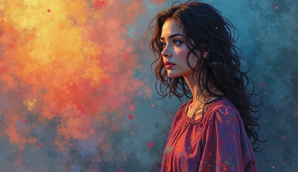 Contrast: Ensure the subject stands out (e.g., a light subject against a dark background or vice versa). Color Harmony: Use colors that don’t clash with the subject (e.g., analogous or complementary colors).Draw a picture on top of this thought. Picture beautiful woman full body