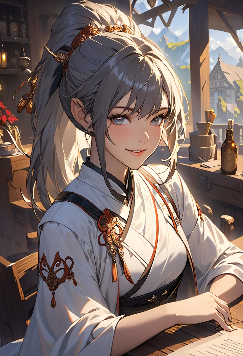 top quality,masterpiece,masterpiece portrait,intricate details,Magnificent Light,fantasy,Retro, Priest ,Dark Elf,1 girl, wooden table,tavern,gray skin,Elegant smile,squint, Close Up Portrait of a Woman Drawn Man Wearing Gold Jewelry, Spider:0.9, web:1.0, fantasy,  volumetric lighting, concept art, Brush Stroke Style, Art Station, trend, very detailed, by Greg Rutkowski