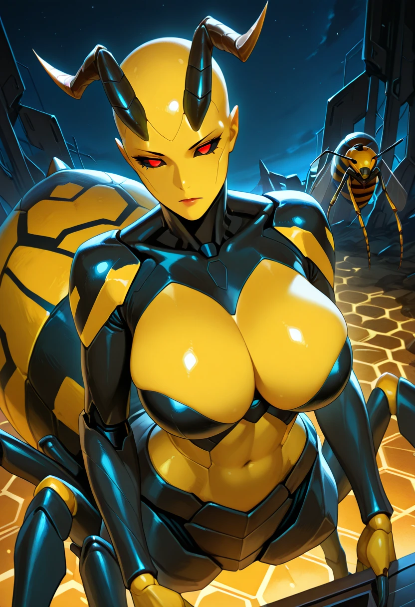 skygracer, by skygracer, a beautiful and detailed portrait of viper, Naga, yellow body, soil, slit pupils, viperarmor, tail, snake tongue, antrum, large breasts